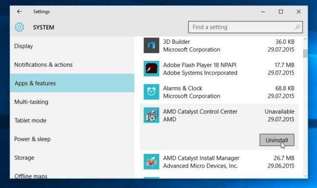 Uninstall apps using Setting in Windows 10