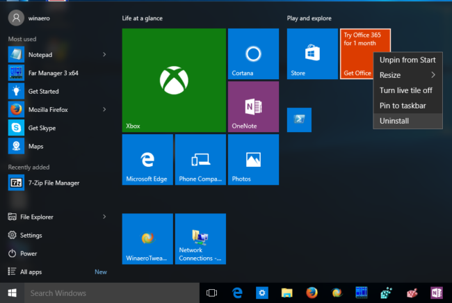 Start Menu Apps Uninstallation