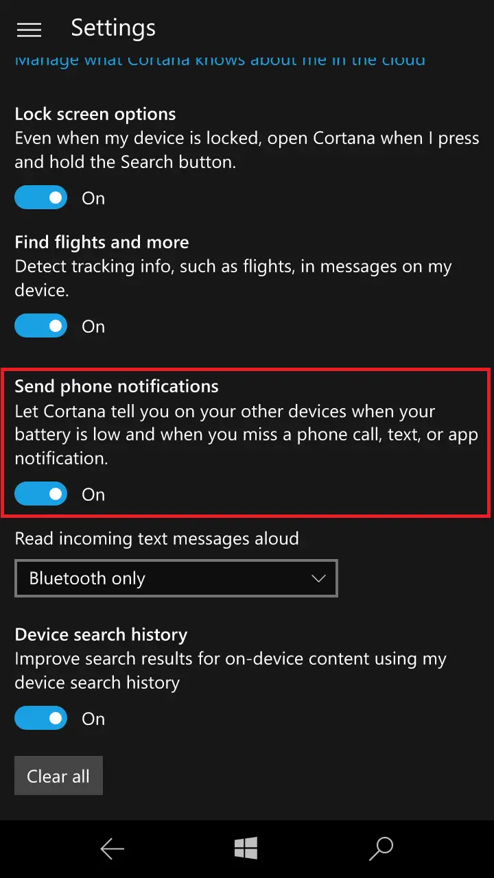 Cortana new settings Windows 10 Redstone
