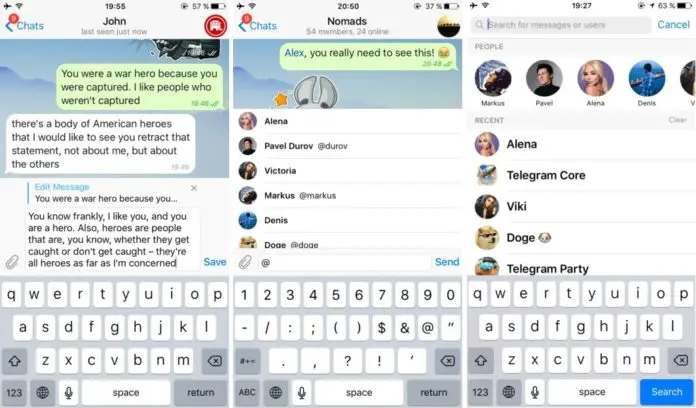 Telegram app edit sent messages