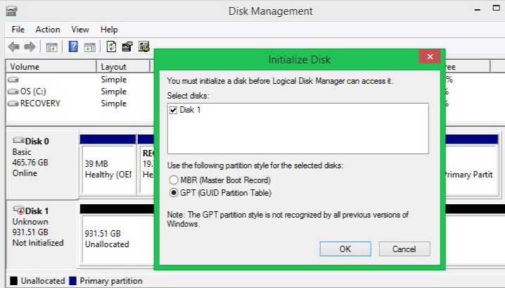 Initialize Disk, and GPT Windows 10