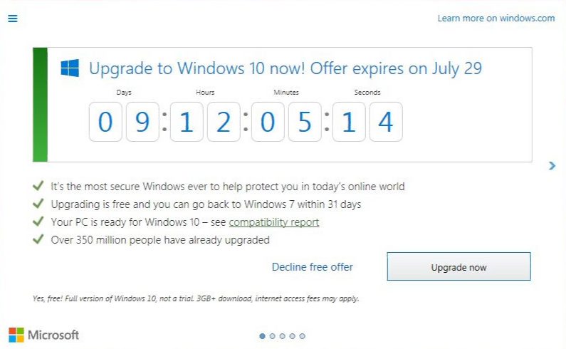 Get Windows 10 app adds Countdown Clock