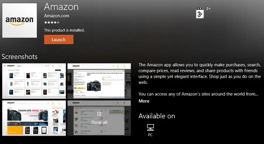 Amazon App for Windows 10