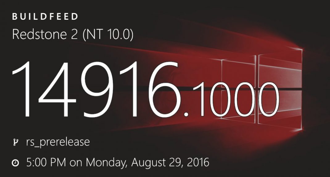 Windows 10 Redstone 2 build 14916 (10.0.14916.1000) info