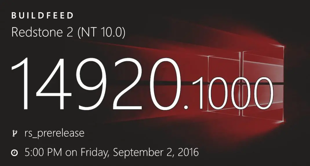 Windows 10 Redstone 2 build 14920 (10.0.14920.1000) info