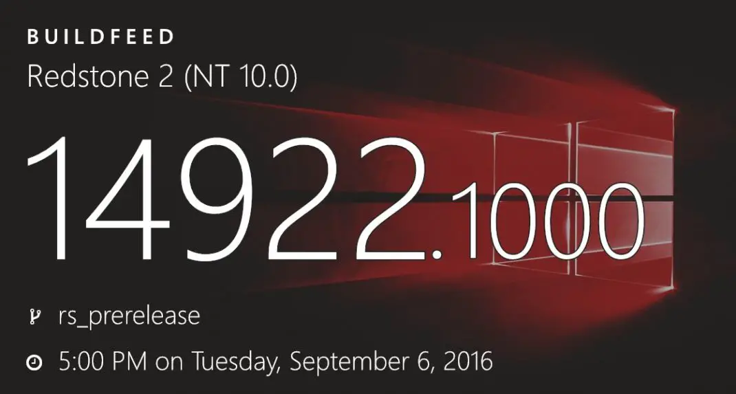 Windows 10 Redstone 2 build 14922 (10.0.14922.1000) info