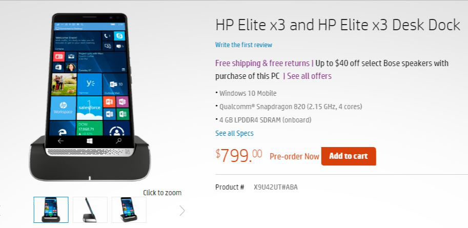 HP Elite x3 pre-orders starts in the U.S.