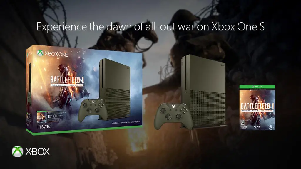Get Xbox One S 1TB Battlefield 1 Special Edition Bundle for just $299 and free game