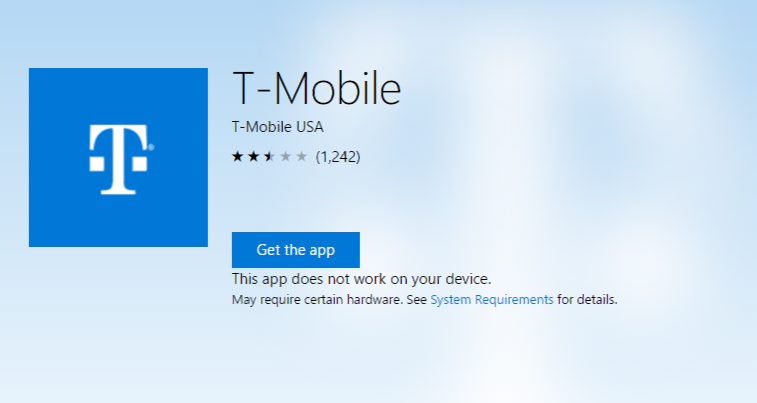 T-Mobile app for Windows 10 Mobile