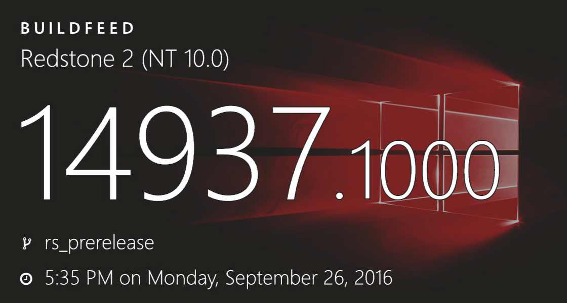 Windows 10 Redstone 2 build 14937 (10.0.14937.1000) info
