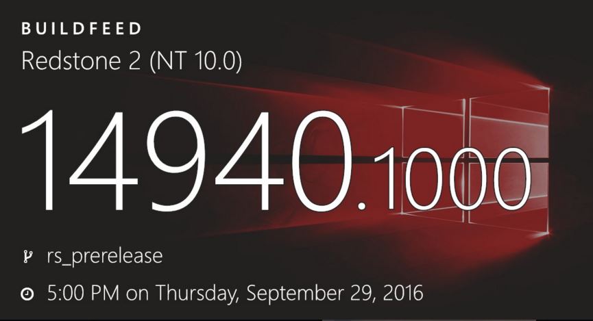 Windows 10 Redstone 2 build 14940 (10.0.14940.1000) info