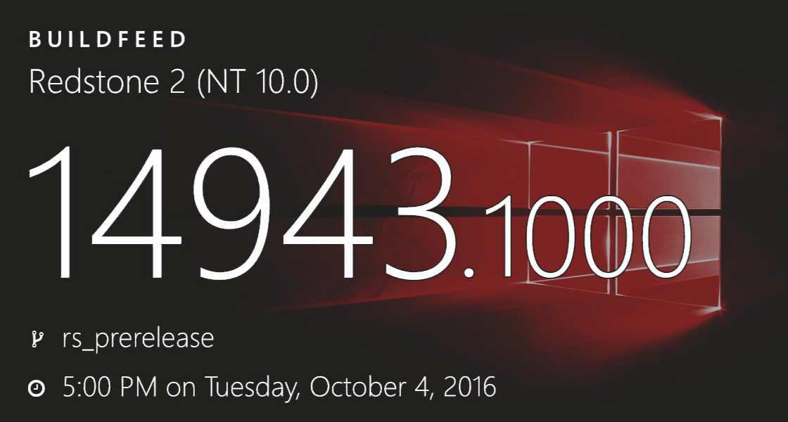 Windows 10 Redstone 2 build 14943 (10.0.14943.1000) info