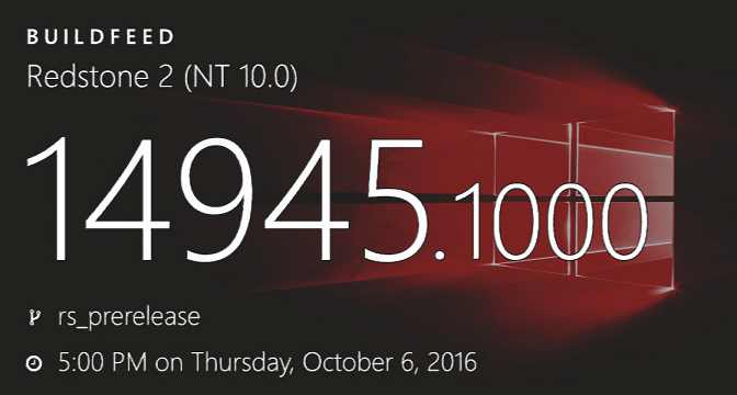 Windows 10 Redstone 2 build 14945 (10.0.14945.1000) info