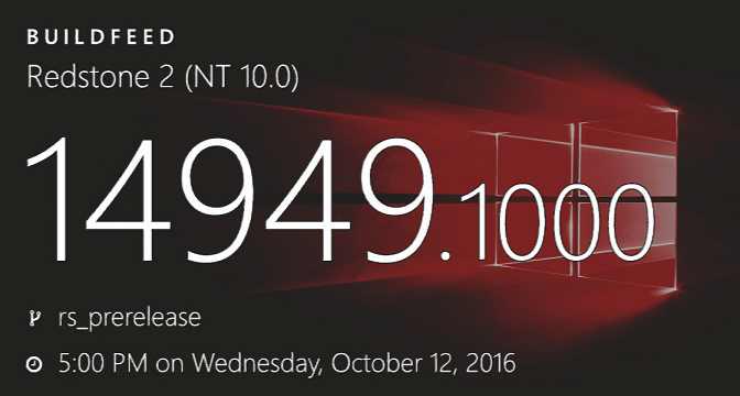 Windows 10 Redstone 2 build 14949 (10.0.14949.1000) info