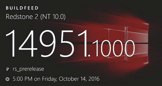 Windows 10 Redstone 2 build 14951 (10.0.14951.1000) info