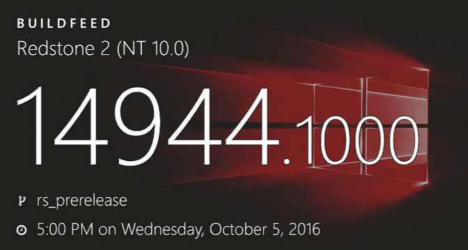 Windows 10 Redstone 2 build 14944 (10.0.14944.1000) info