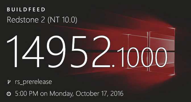 Windows 10 Redstone 2 build 14952 (10.0.14952.1000) info