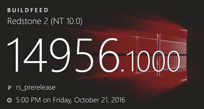Windows 10 Redstone 2 build 14956 (10.0.14956.1000) info