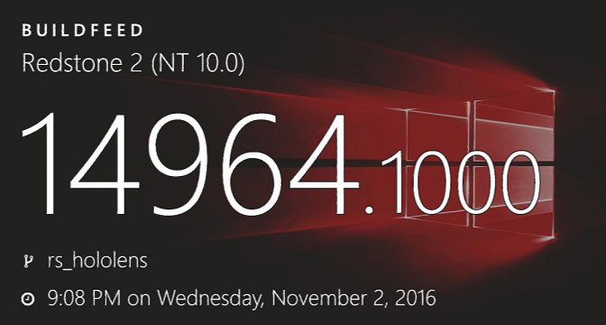 Windows 10 Redstone 2 build 14964 (10.0.14964.1000) info