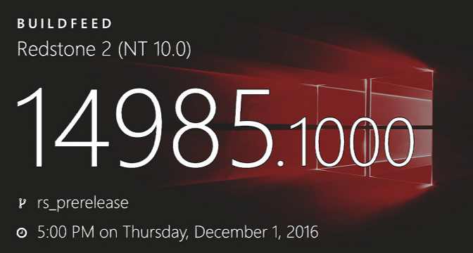 Windows 10 build 14985 (10.0.14985.1000) info