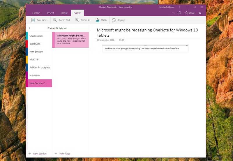 OneNote new interface