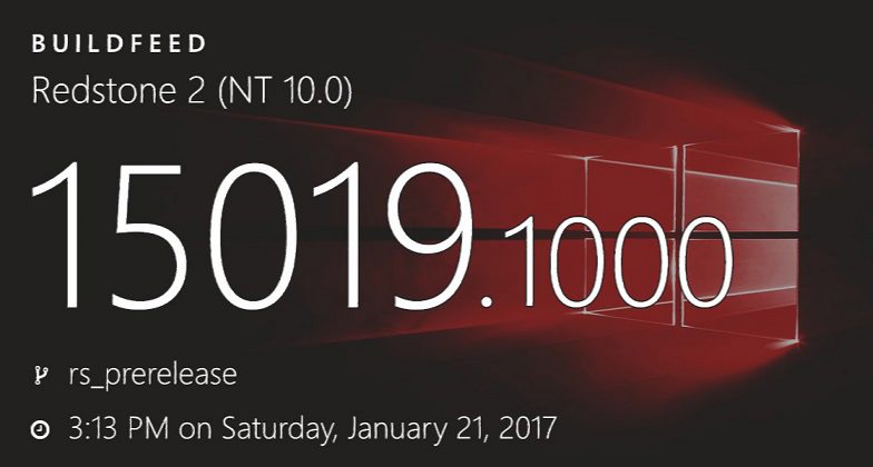 Windows 10 Build 15019 (10.0.15019.1000) info