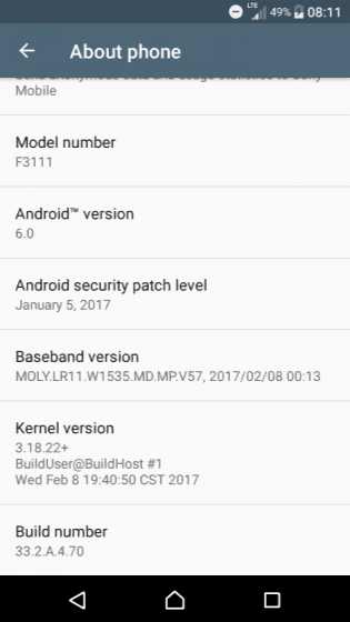 Sony Xperia XA security update 33.2.A.4.70 and 33.2.B.4.70