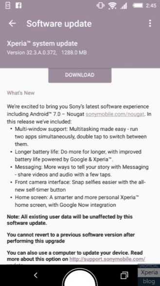 Android 7.0 Nougat version 32.3.A.0.376