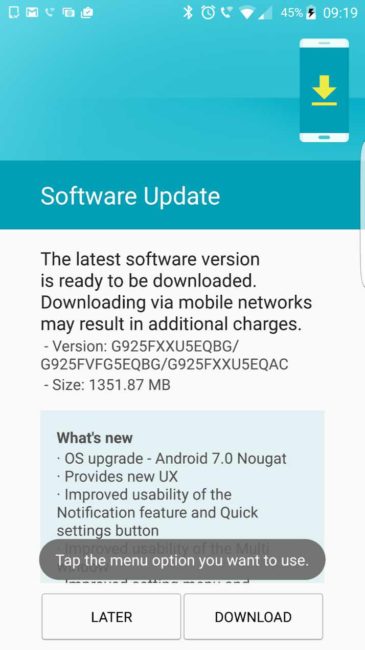 Android 7.0 S6 S6 edge Nougat Update G925FXXU5EQBG for Galaxy S6, S6 Edge released Download Here