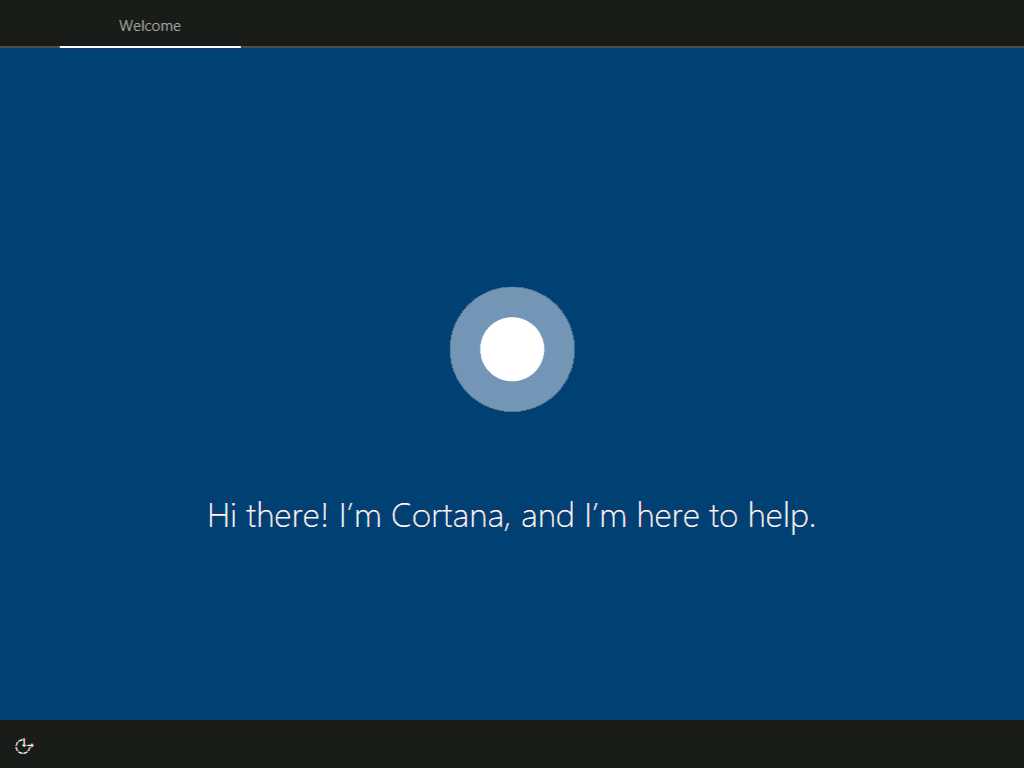 Cortana on Creators Update Setup screen