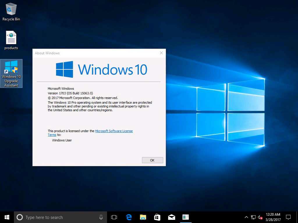 Windows 10 version 1703 desktop