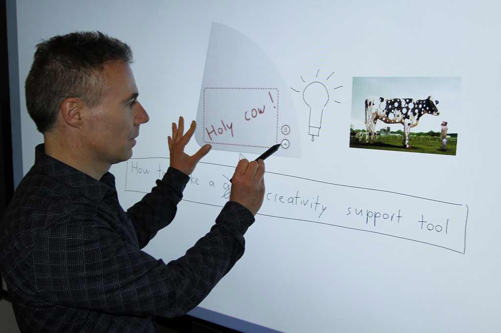 Microsoft WritLarge is a prototype whiteboard with both pen and multi-touch support