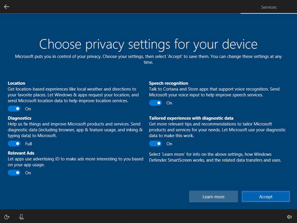 Windows 10 Creators Update privacy settings