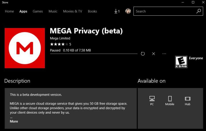 MEGA app for Windows 10 is now available for download