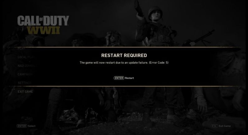 Call of Duty WWII error code 5